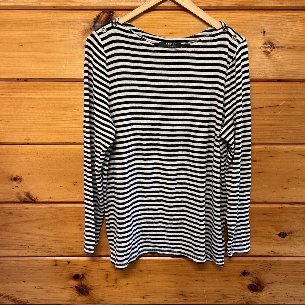 Lauren Ralph Lauren Top Womens 1X Boat Neck Striped Long Sleeve Knit Preppy